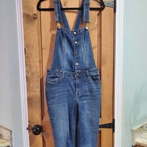Refuge denim overalls with raw hem